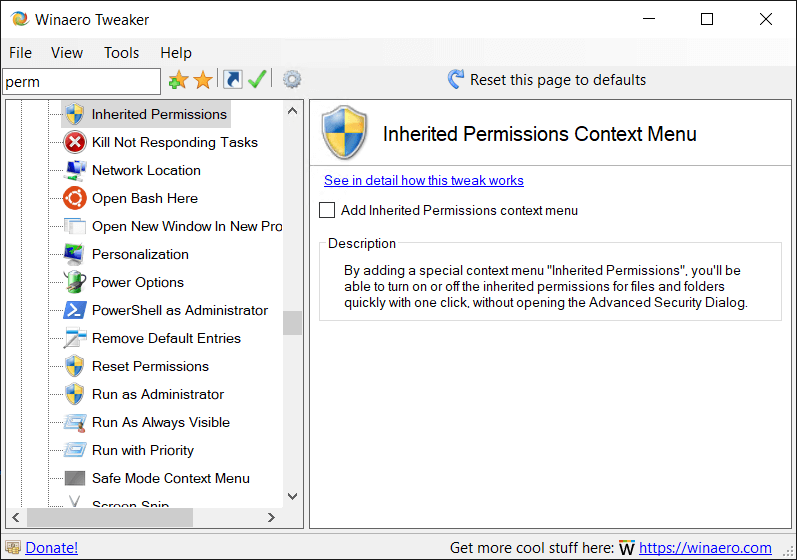 Winaero Tweaker Inherited Permissions Context Menu