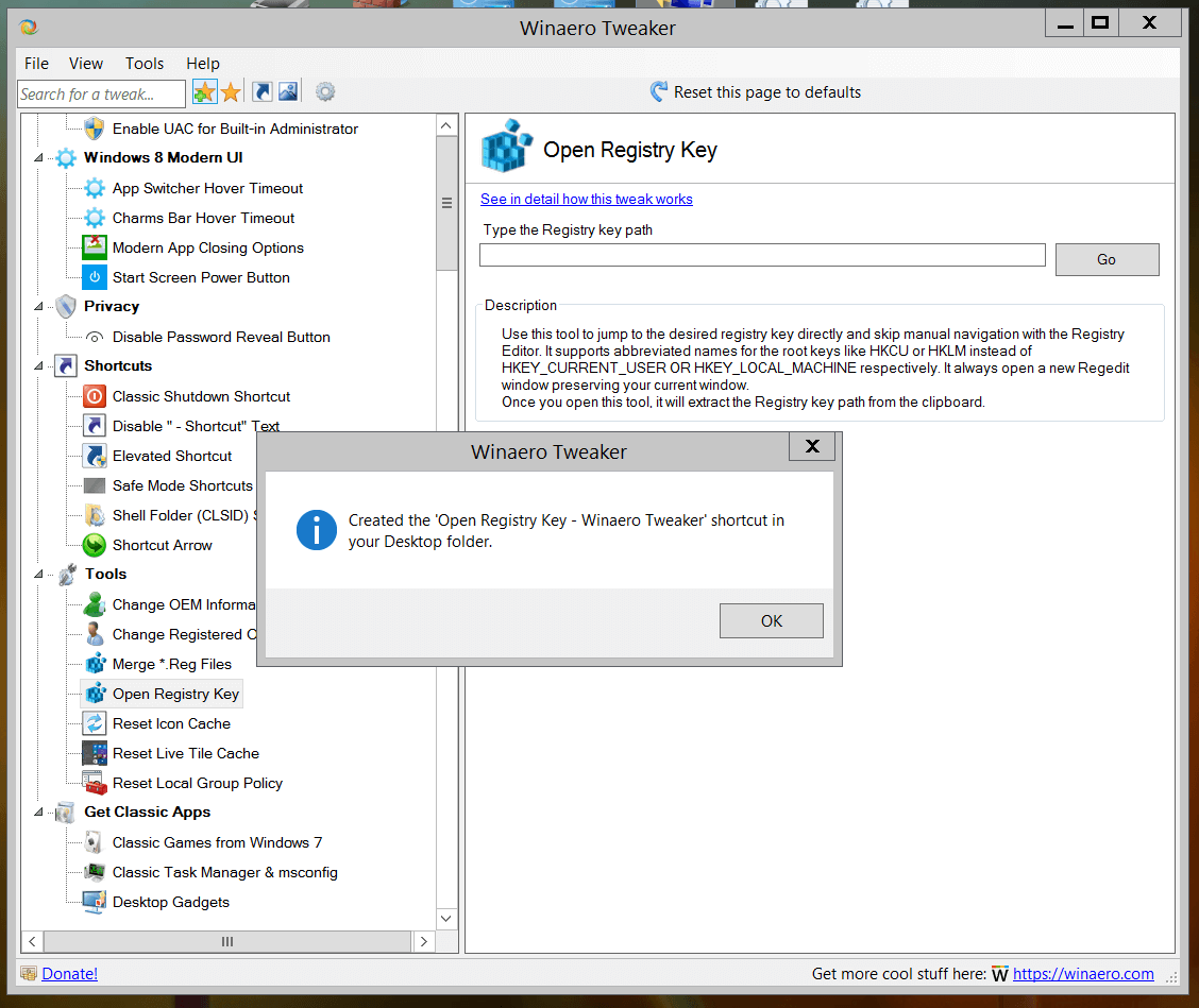 Winaero Tweaker Shortcut Dialog