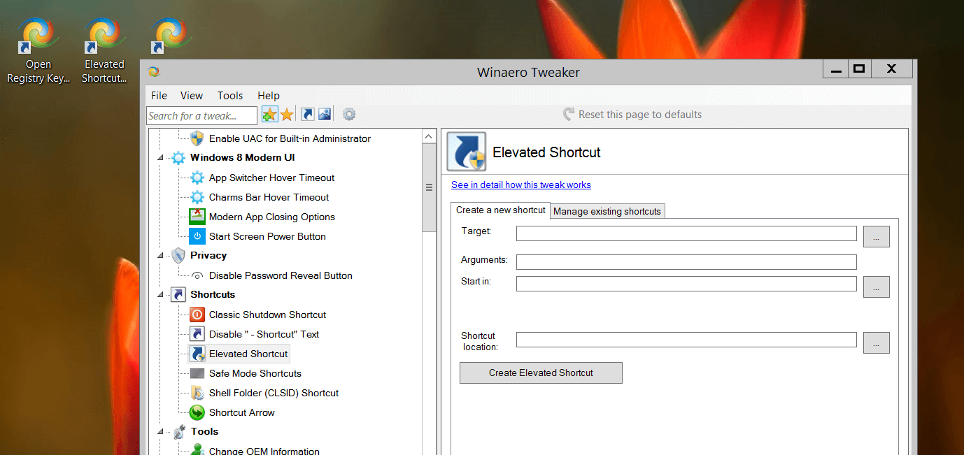 Winaero Tweaker Shortcut Goes Directly