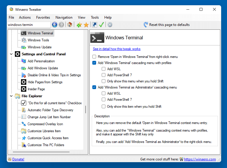 Winaero Tweaker Windows Terminal Context Menu