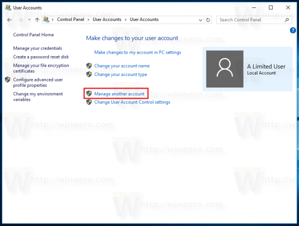 Windows 10 Manage Another Account