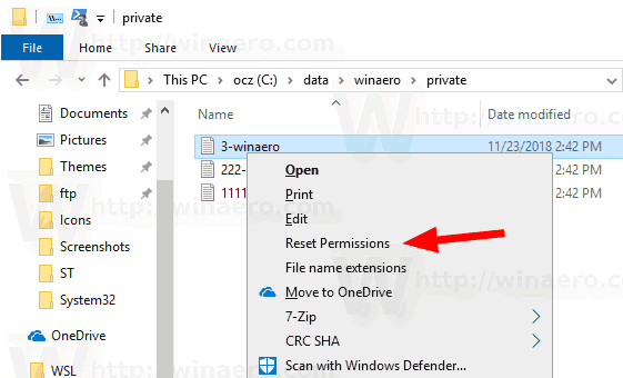 Windows 10 Reset Permissions Context Menu