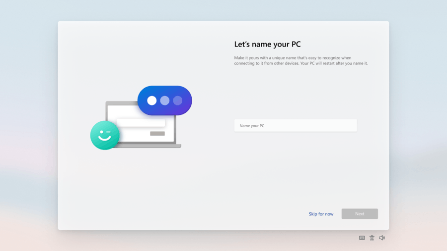 Windows 11 OOBE, name your PC page