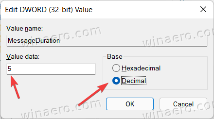 Change notification display duration in Windows 11 using Registry Editor