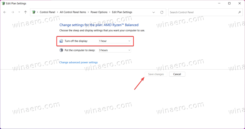 Change Screen Turn Off Timeout in Window 11 Control Panel