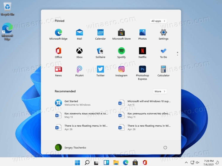 Windows 11 start menu