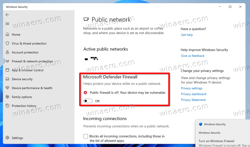 Windows 11 Disable Firewall