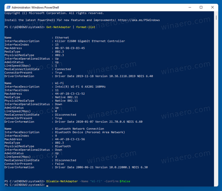 Windows 11 Disable Network Adapter With PowerShell