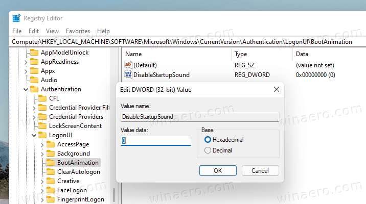 Windows 11 Disable Startup Sound In Registry