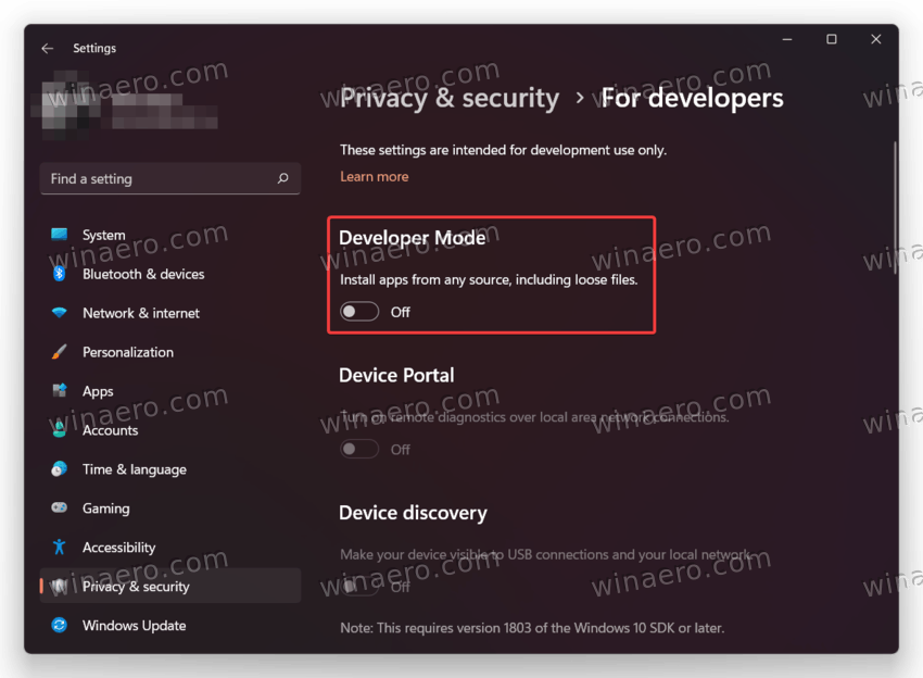 Windows 11 Enable Developer Mode