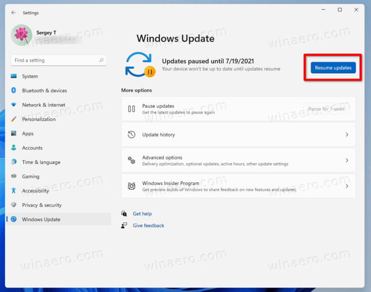 Windows 11 Resume Updates