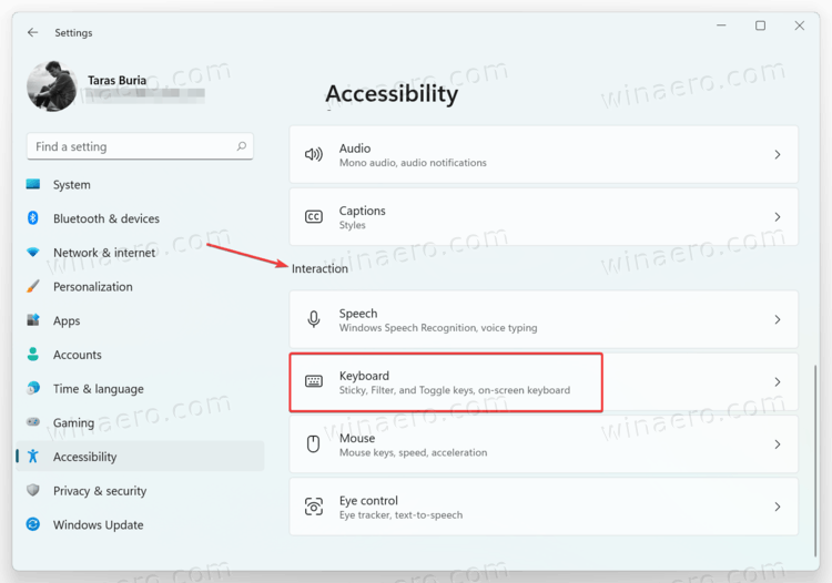 Windows 11 Settings Accessibility Keyboard