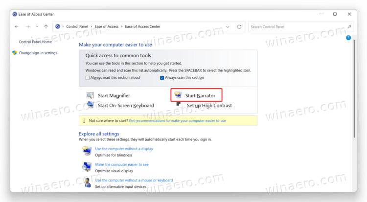 Windows 11 Control Panel Start Narrator
