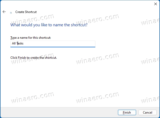 Name the shortcut as "all tasks"