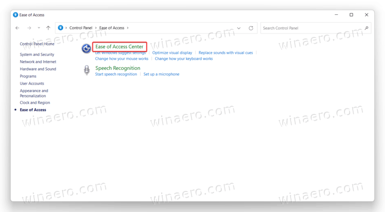 Windows 11 open Ease of access center