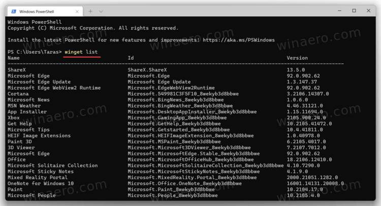 Winget List