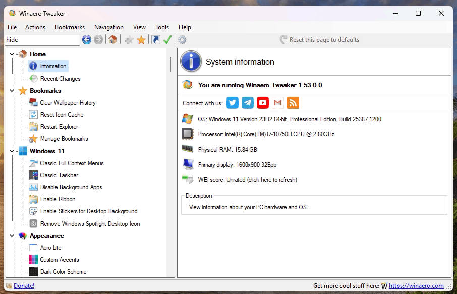 Winaero Tweaker 1.53